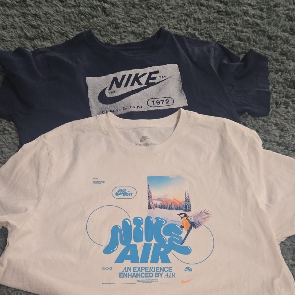 Nike Navy and White Graphic Tees